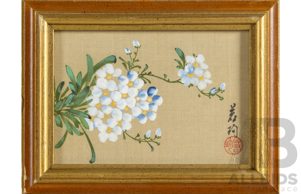 Artists Unknown, (20th Century, Asian School), Quartet of Flowers, Lovely Set of Original Gouache on Silk Panels, 16 x 21 cm (frames) (4)