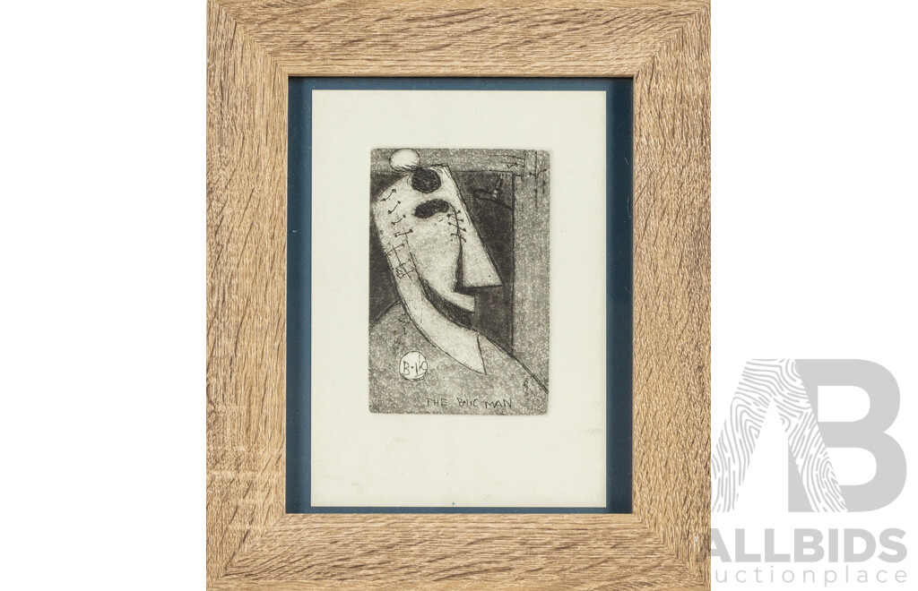 Pro Hart, (20th Century, Australian, 1928-2006), The Bic Man, Unsigned Publisher's Proof Line Etching with Burnished Aquatint, 33H x 28W cm (frame)