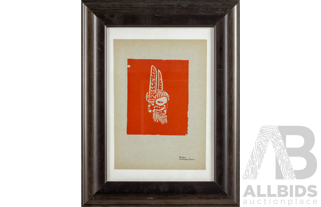 Margaret Preston (19/20th Centuries, Australian, 1875-1963), Indigenous Portrait (1925), Antique Colour Print After Original Woodcut, 39 x 31 cm (frame)