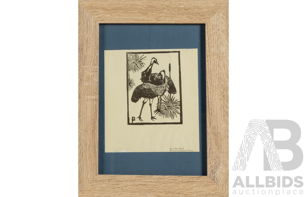 Margaret Preston, (19/20th Centuries, Australian, 1875-1963), Emu [Key-Block], Vintage Print After Original Wood Cut, 37 x 29 cm (frame)