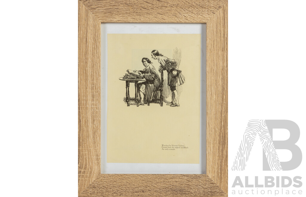 Norman Lindsay (19/20th Centuries, Australian, 1879-1969), Untitled - Two Men, Reproduction Print After Original Woodblock, 38 x 29 cm (frame)
