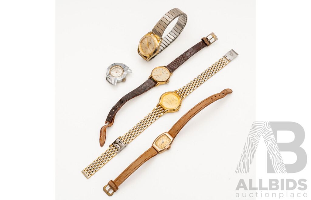 Vintage Ladies' Watches, Winson, Rolex, Felicia, Drimex - Lot of 5