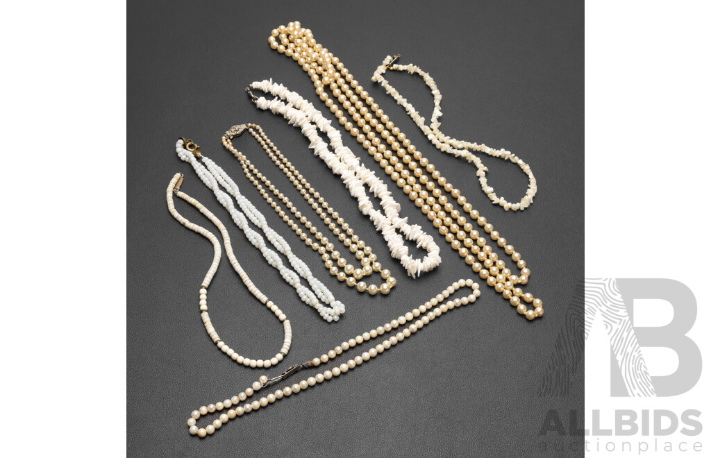 Collection of Faux Pearl & Shell Necklaces - Lot of 7