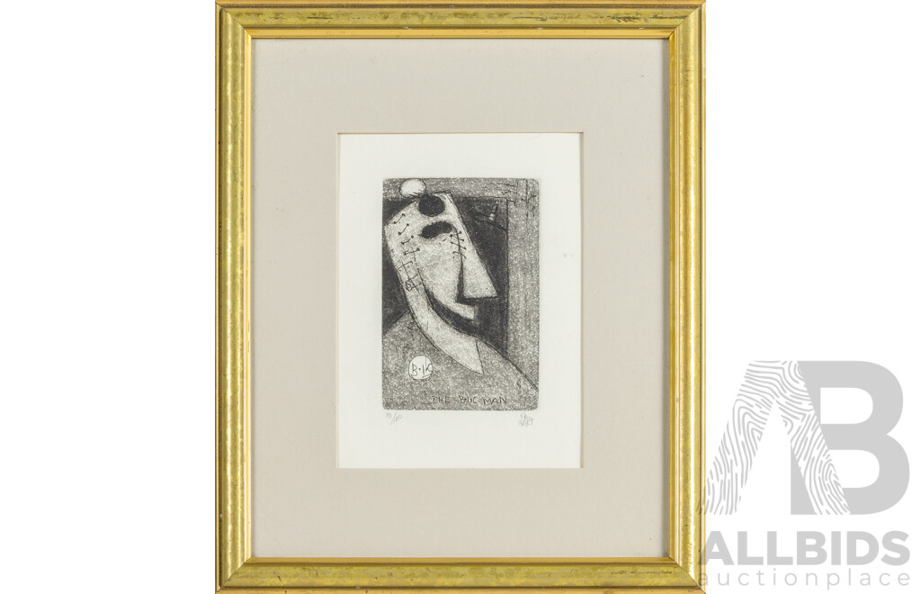 Pro Hart (20th Century, Australian, 1928-2006), The B.I.C Man, Etching, 38H x 31.5W cm (frame)
