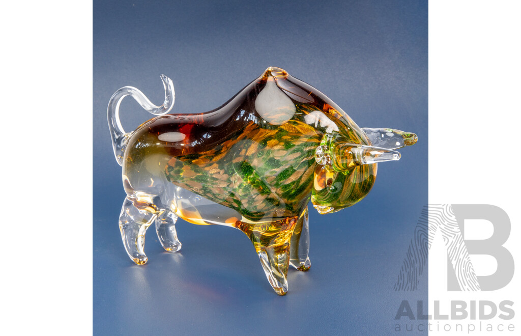 Chinese Art Glass Somerso Figure of a Bull