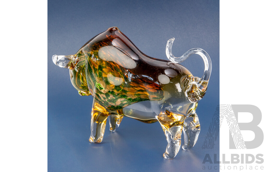 Chinese Art Glass Somerso Figure of a Bull