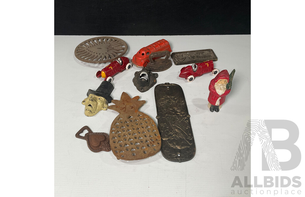 Collection of Reproduction Cast Iron Figure, Vehicles and More (12)