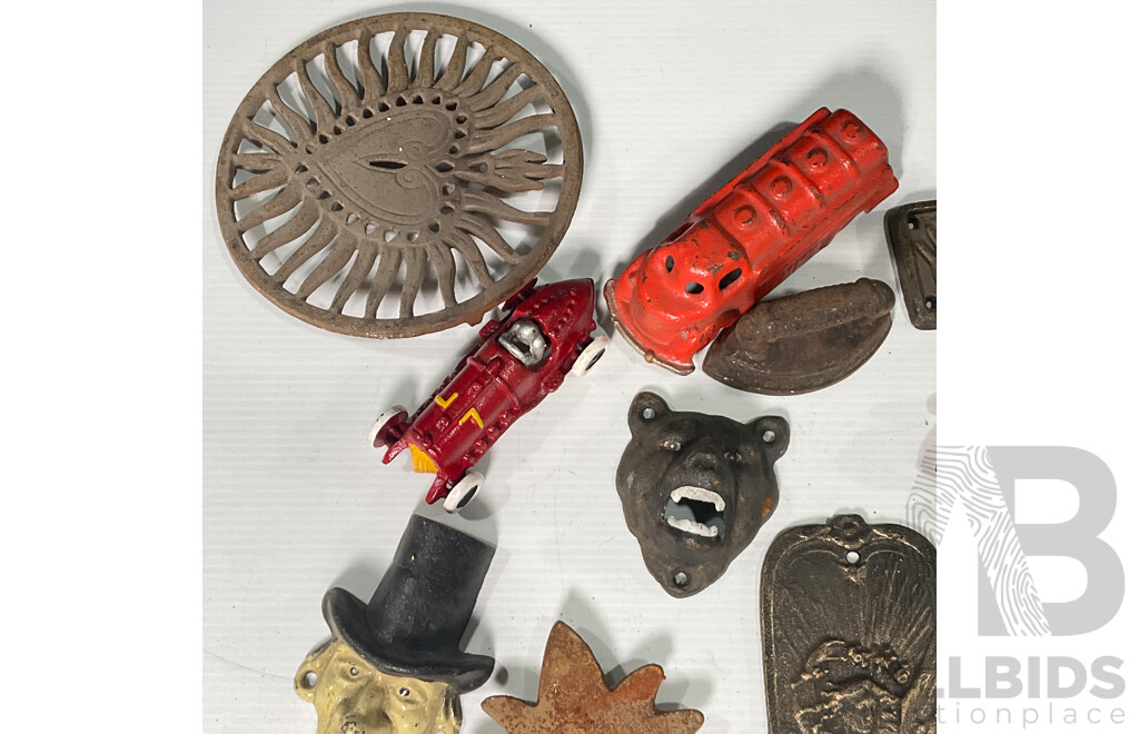 Collection of Reproduction Cast Iron Figure, Vehicles and More (12)