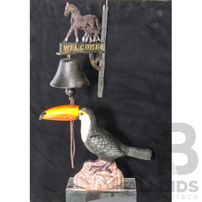 Cast Iron Welcome Bell with Cast Iron Toucan