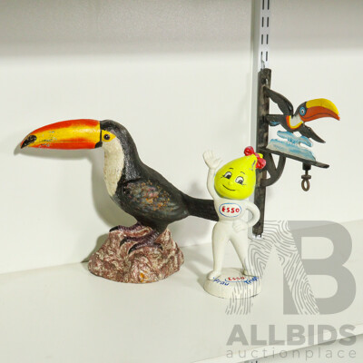Collection of Cast Iron Including Toucan, Wall Mounted Toucan and Esso
