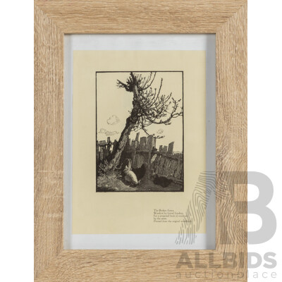 After Lionel Lindsay (19/20th Centuries, Australian, 1874-1961), The Broken Fence, Reproduction Print After Original 1923 Wood Cut, 37 x 29 cm (frame)