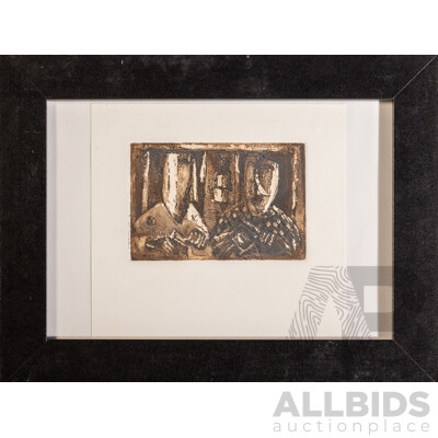 Pro Hart, (20th Century, Australian, 1928-2006), Two Miners, Line Etching with Aquatint, 27 x 36 cm (frame)