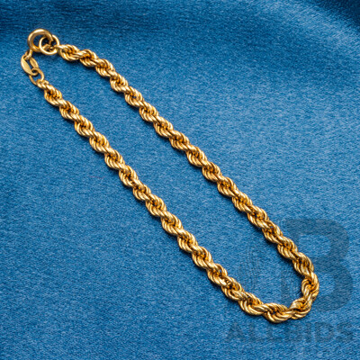 18ct Yellow Gold Rope Bracelet - 3.98gms