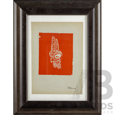 Margaret Preston (19/20th Centuries, Australian, 1875-1963), Indigenous Portrait (1925), Antique Colour Print After Original Woodcut, 39 x 31 cm (frame)