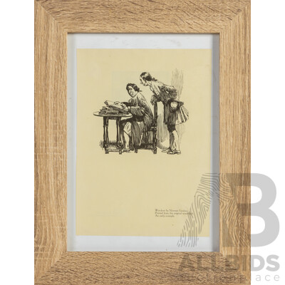 Norman Lindsay (19/20th Centuries, Australian, 1879-1969), Untitled - Two Men, Reproduction Print After Original Woodblock, 38 x 29 cm (frame)