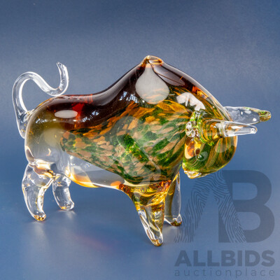 Chinese Art Glass Somerso Figure of a Bull