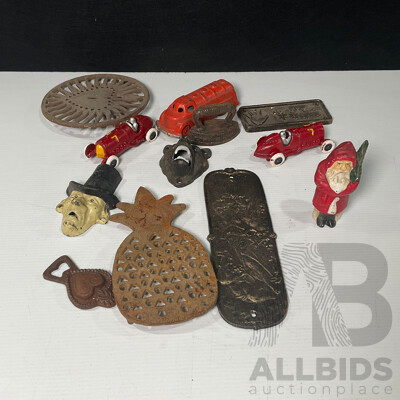 Collection of Reproduction Cast Iron Figure, Vehicles and More (12)
