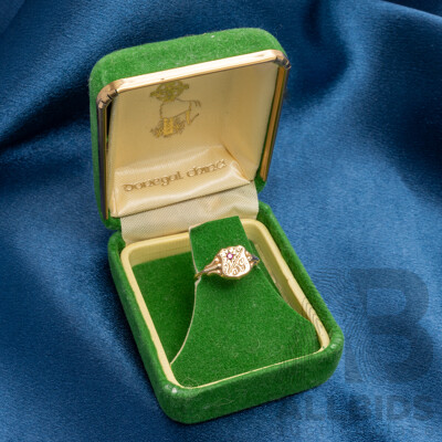 9ct Yellow Gold Signet Crest Ring with 1.7mm Ruby - Size K