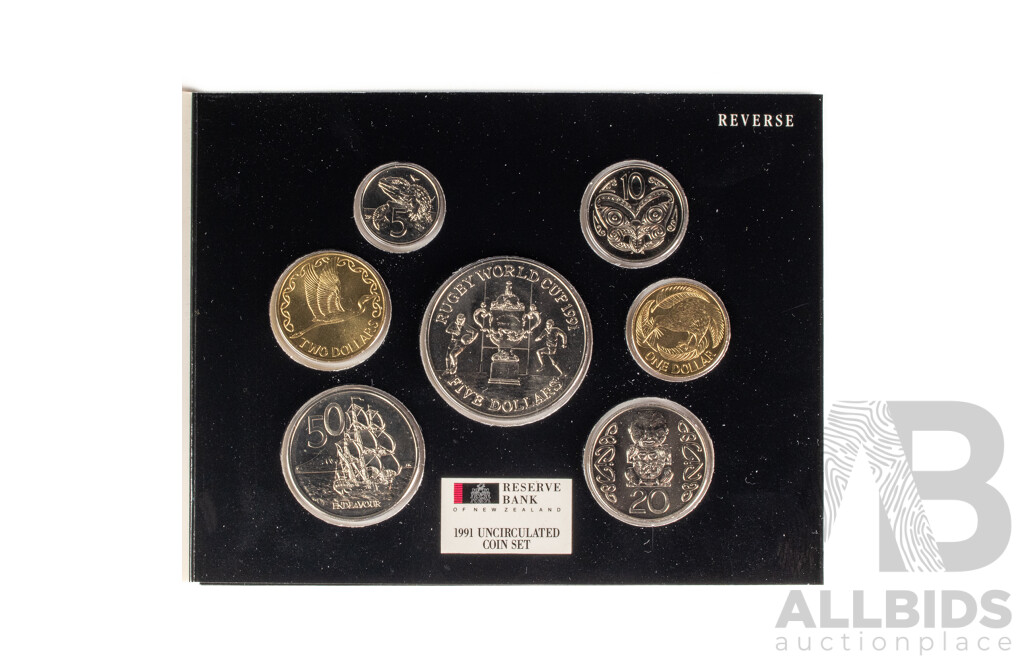 Two New Zealand 1991 UNC Seven Coin Sets, 1974 One Dollar, Commonwealth Games, Western Samoa 1972 One Tala, Jacob Roggeveen, USA Department of State and White House Medallions