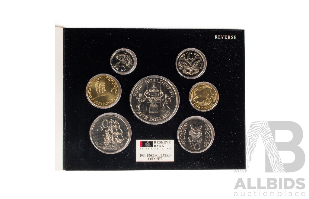 Two New Zealand 1991 UNC Seven Coin Sets, 1974 One Dollar, Commonwealth Games, Western Samoa 1972 One Tala, Jacob Roggeveen, USA Department of State and White House Medallions