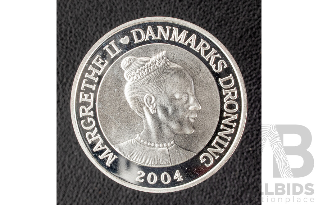 Denmark 2004 Silver Two Hundred Kroner Coin, Wedding of Crown Prince .999