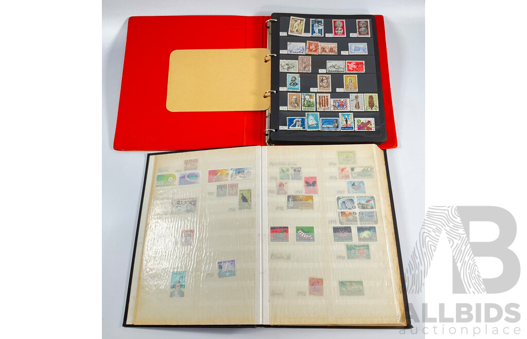 Two Albums of Antique and Vintage Stamps Including Nauru, PNG, Africa, South America, China, Central America, Japan, Middle East, Singapore, Greece, Hungary, Italy, Ireland, Norway