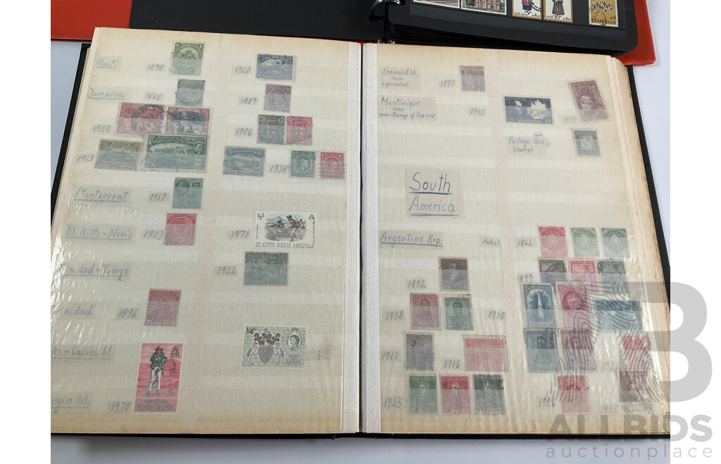 Two Albums of Antique and Vintage Stamps Including Nauru, PNG, Africa, South America, China, Central America, Japan, Middle East, Singapore, Greece, Hungary, Italy, Ireland, Norway