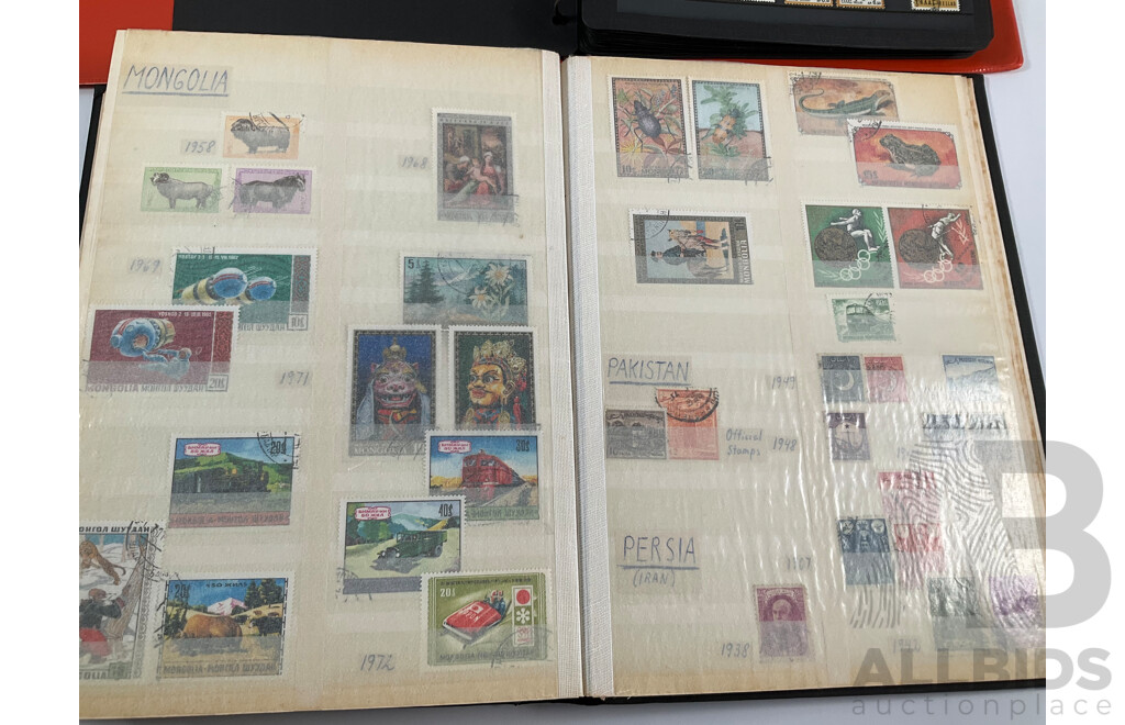 Two Albums of Antique and Vintage Stamps Including Nauru, PNG, Africa, South America, China, Central America, Japan, Middle East, Singapore, Greece, Hungary, Italy, Ireland, Norway