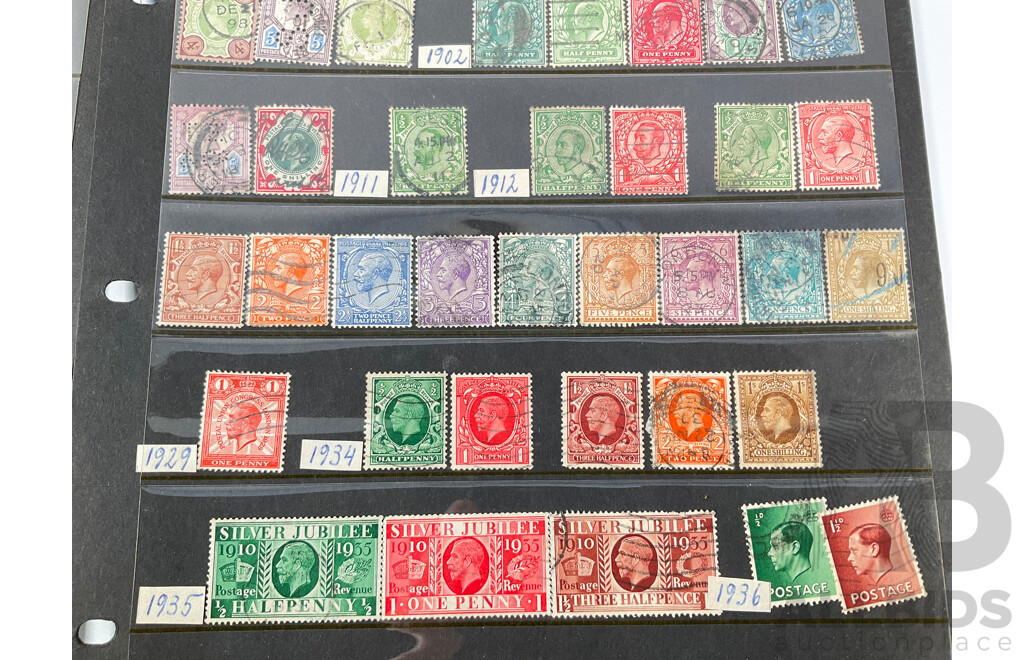Collection of Great Britain Stamps Including 1841/1858 Penny Reds, QV, KGV, KEVIII, KGVI, QE2, Perforates
