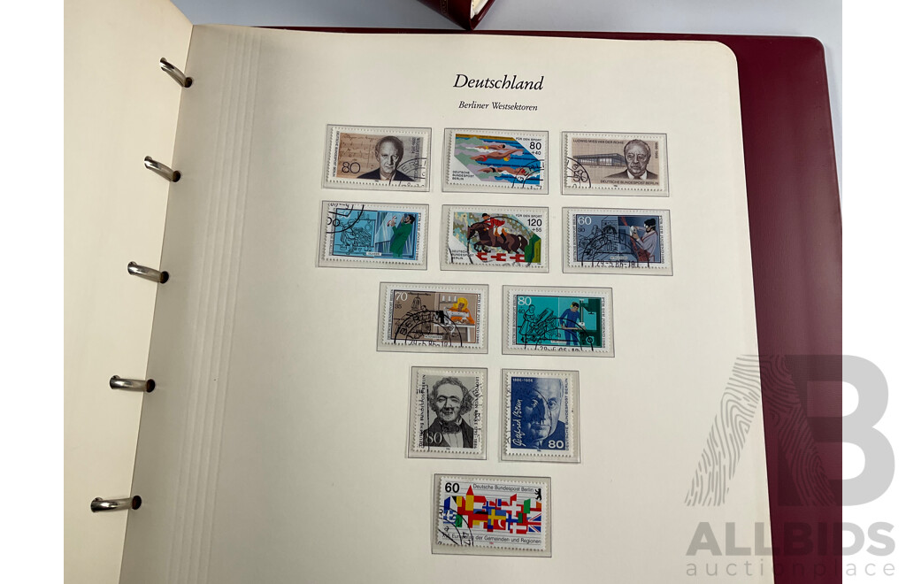 Four Albums of Vintage German Stamps Including Berlin Western Sector, Sets
