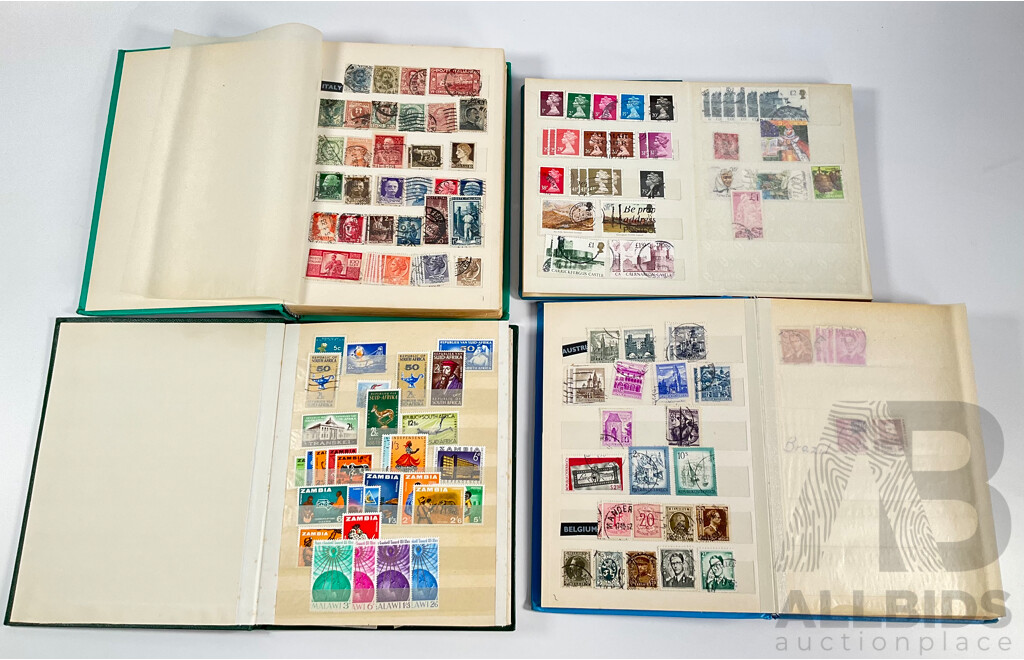 Four Albums of Vintage International Stamps Including India, Ceylon, France, Italy, Canada, Netherlands, Spain, Switzerland and More