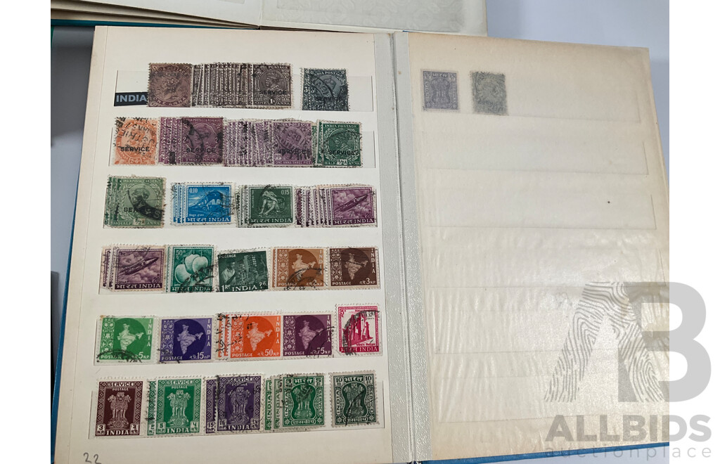 Four Albums of Vintage International Stamps Including India, Ceylon, France, Italy, Canada, Netherlands, Spain, Switzerland and More