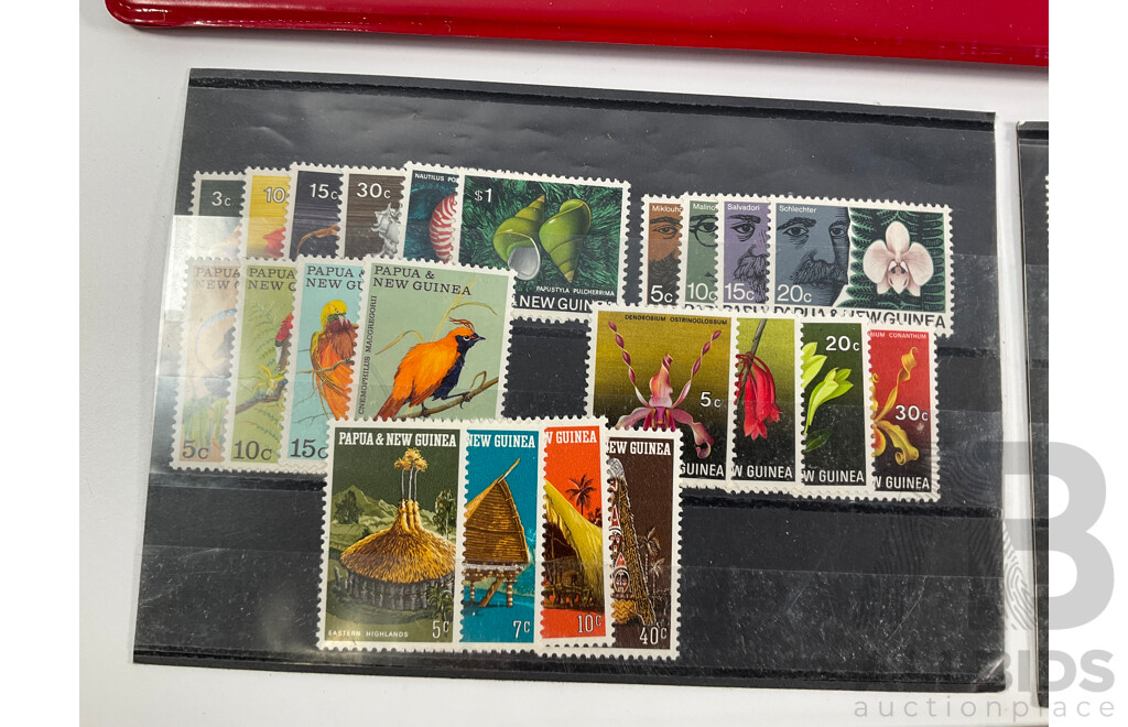 Collection of Papua New Guinea 1960's/70's Mint Stamp Sets, Album of Australian First Day Covers Spanning 1976 to 1979 and Collection of Vintage European Coins