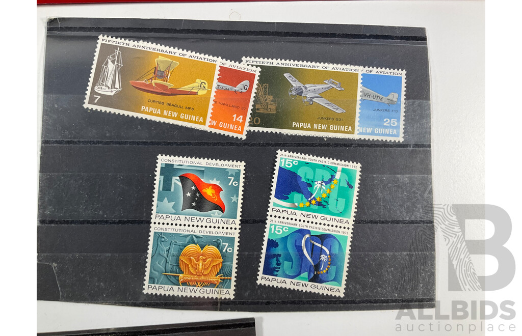 Collection of Papua New Guinea 1960's/70's Mint Stamp Sets, Album of Australian First Day Covers Spanning 1976 to 1979 and Collection of Vintage European Coins