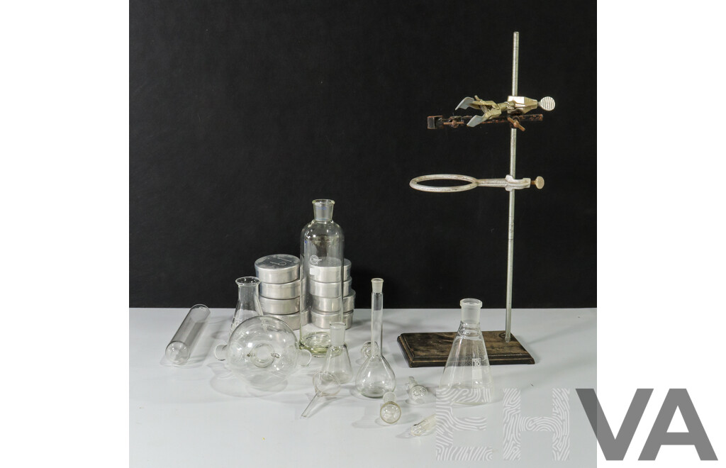 Laboratory Set with Stand, Flasks and Containers
