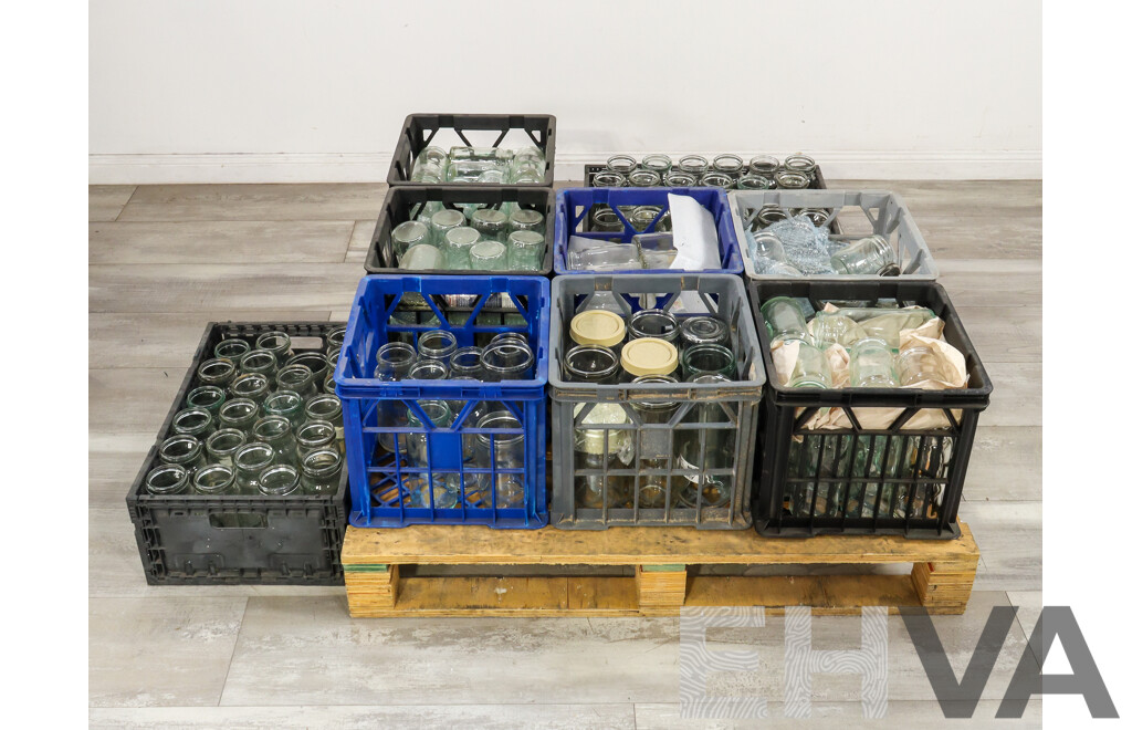 Nine Crates of Fowlers Glass Jars