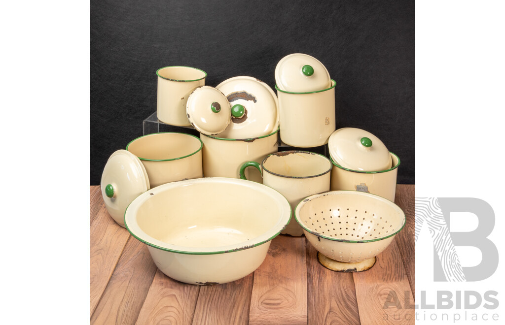 Vintage Eight Piece Jubilee Kitchen Enamel Set by Metters