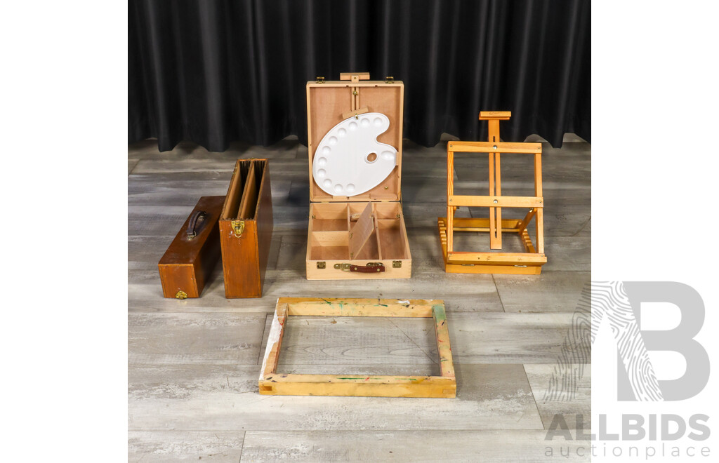 Wooden Easel and Art Supplies