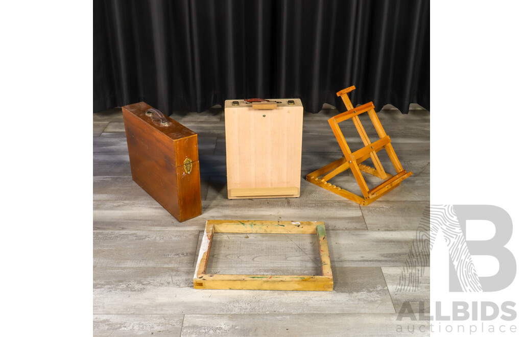 Wooden Easel and Art Supplies