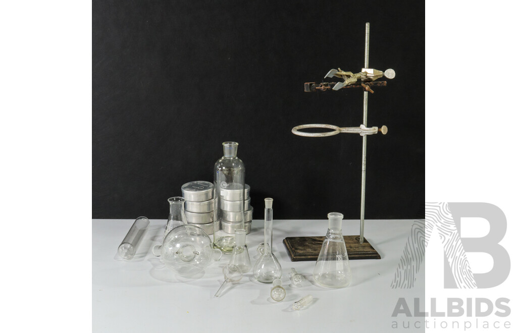 Laboratory Set with Stand, Flasks and Containers
