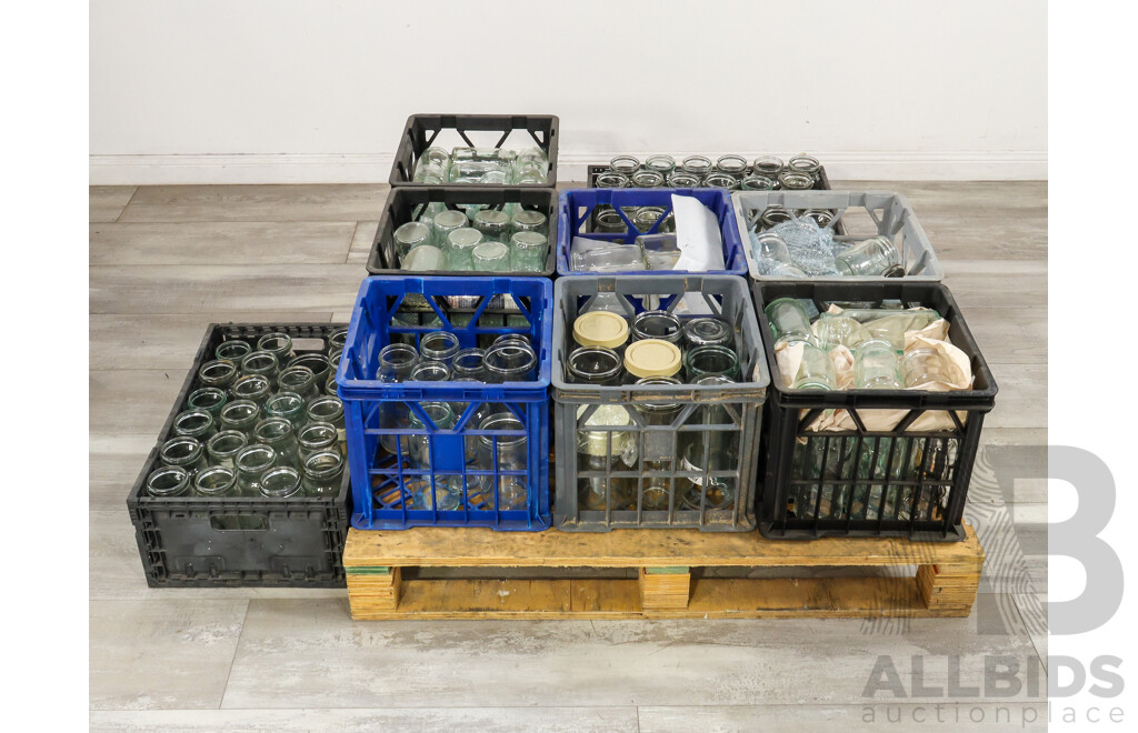 Nine Crates of Fowlers Glass Jars