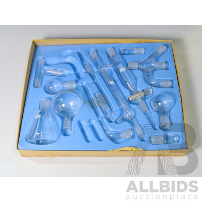 Collection of Vintage Scientific Glass in Original Packaging with Stand
