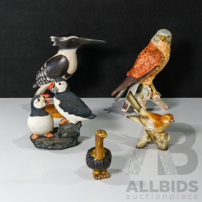 Collection of Birds Including Kestrel, Pied Kingfisher,  Atlantic Puffins, Emu and Robin