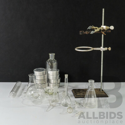 Laboratory Set with Stand, Flasks and Containers