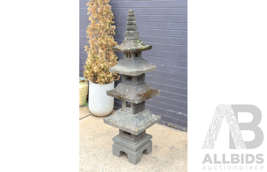 Japanese Carved Stone Four Level Garden Pagoda