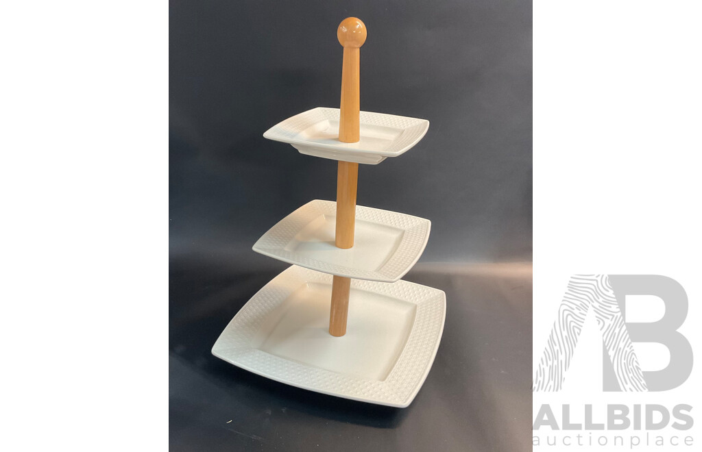 Square 3 Tiered Cake Stand for Birthday, Wedding, Party, High Tea or Other Occasion (White & Blue Set) with 2 Different Stand Racks