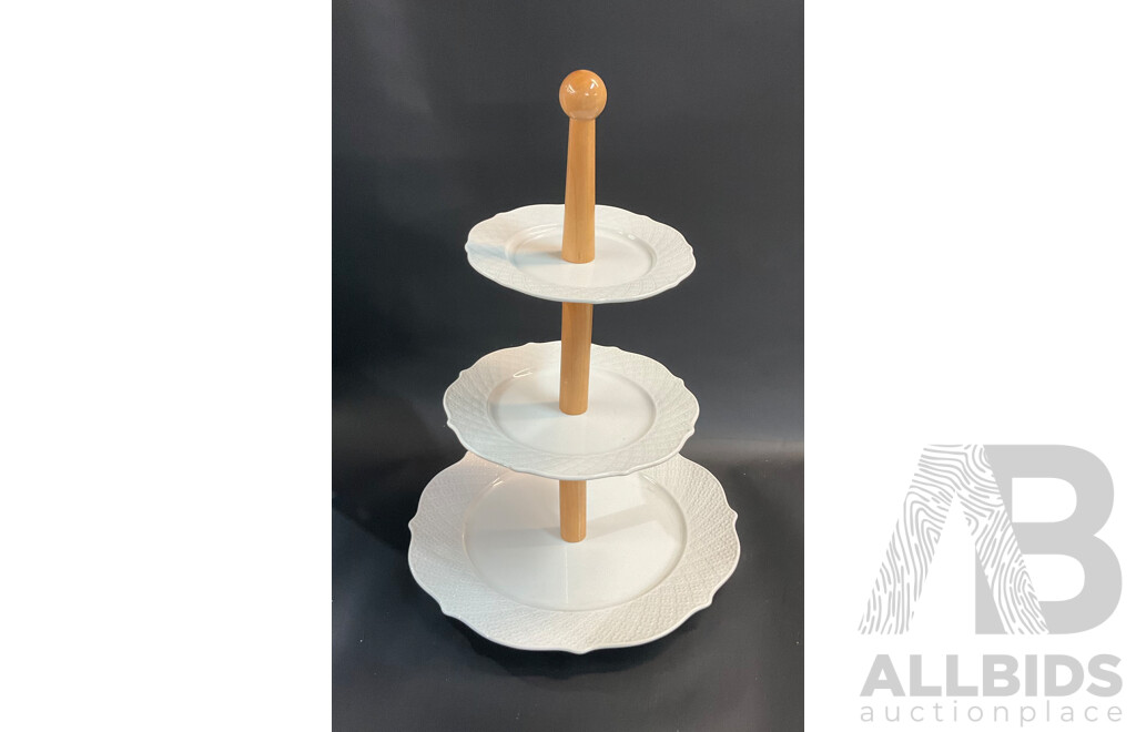Tropical Leaf & White 3 Tier Cake Stand for Birthday, Wedding, Party, High Tea or Other Occasion with 2 Different Stand Racks with 3 Sets of Serving Plates