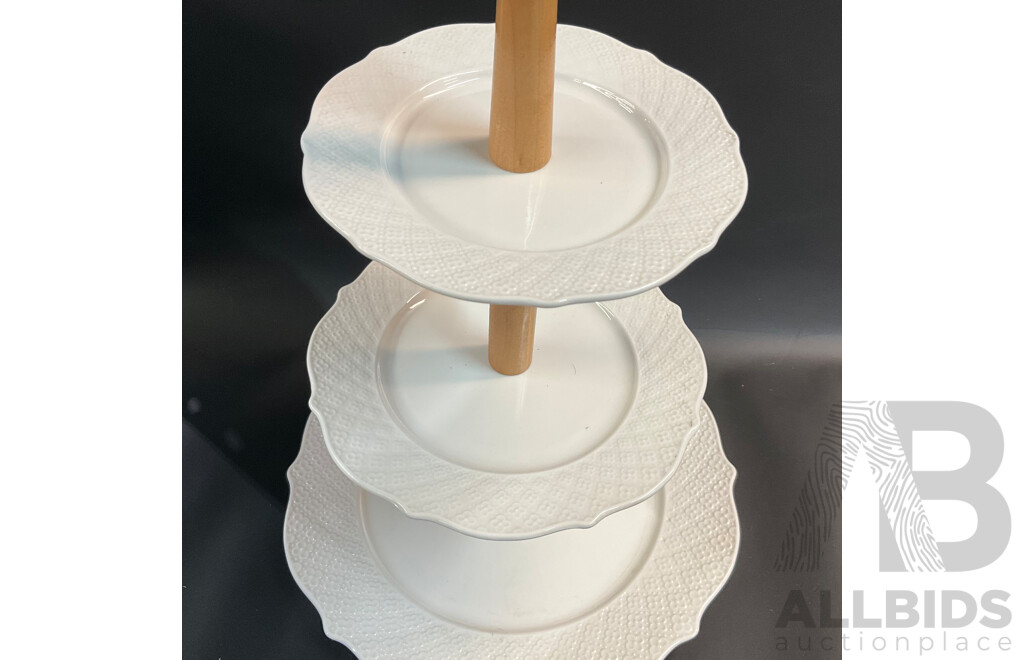 Tropical Leaf & White 3 Tier Cake Stand for Birthday, Wedding, Party, High Tea or Other Occasion with 2 Different Stand Racks with 3 Sets of Serving Plates