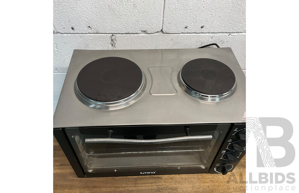 Custom Work Bench with Lumina 34L Rotisserie Oven & Breville BM0300 Microwave & Philips HD9220 Airfryer