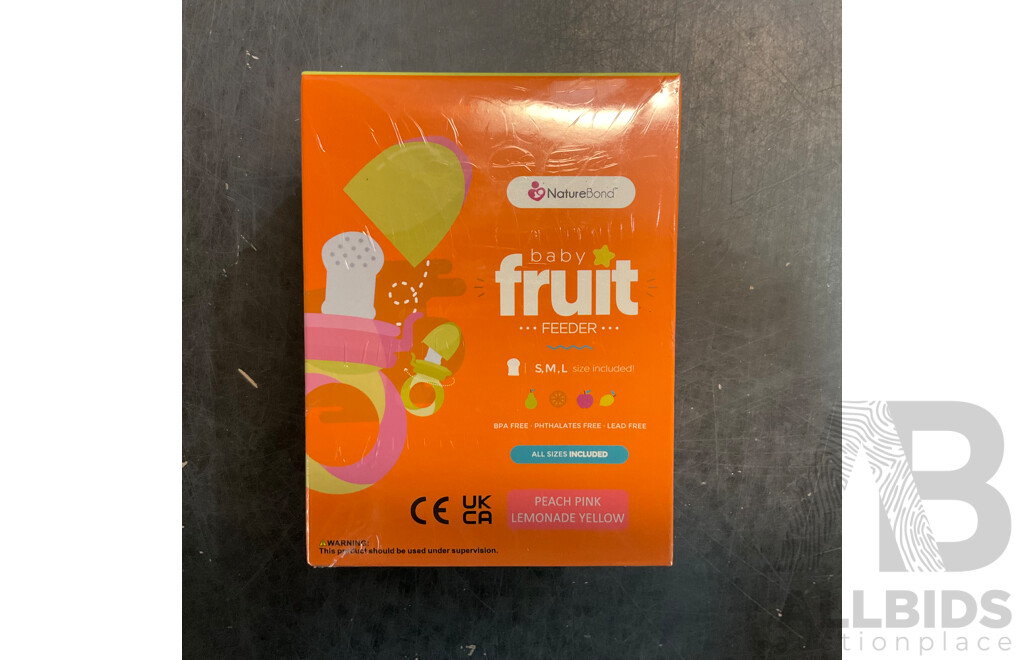 NatureBond Baby Food Feeder/Fruit Feeder Pacifier ( Pink Peach) & Silicone Baby Teether  (Green, Vanilla, Chocolate)  - Lot of 46  - Estimated Total RRP $895